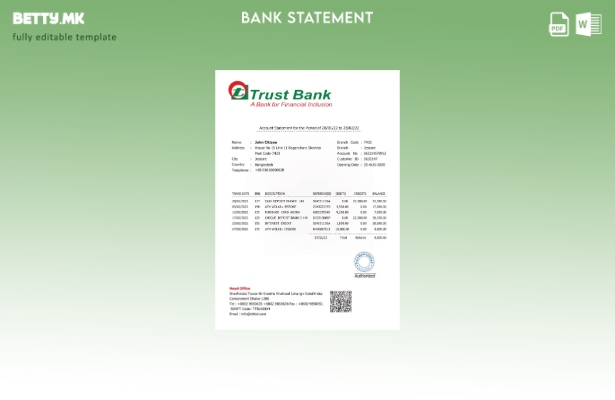 модерен стил Шаблон за збор за извод од банка Trust во Бангладеш